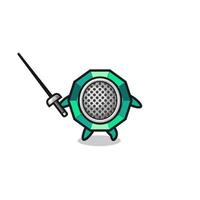 emerald gemstone earth cartoon as fencer mascot vector