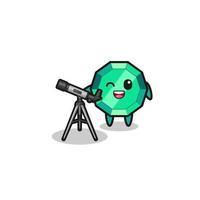 emerald gemstone astronomer mascot with a modern telescope vector