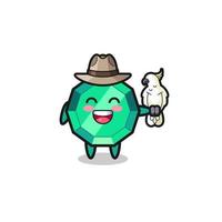 emerald gemstone zookeeper mascot with a parrot vector