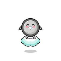 cute button cell illustration riding a floating cloud vector