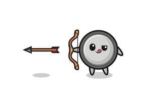 Ilustración de personaje de celda de botón haciendo tiro con arco vector