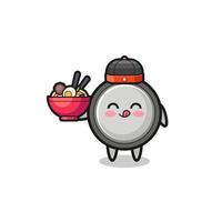 button cell as Chinese chef mascot holding a noodle bowl vector