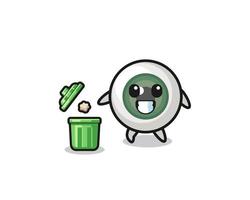 illustration of the eyeball throwing garbage in the trash can vector