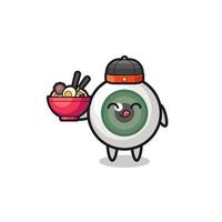 eyeball as Chinese chef mascot holding a noodle bowl vector