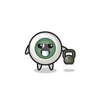 eyeball mascot lifting kettlebell in the gym vector