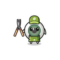 cute eyeball as gardener mascot vector