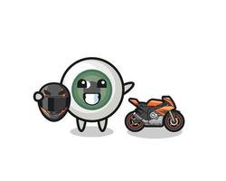 cute eyeball cartoon as a motorcycle racer vector