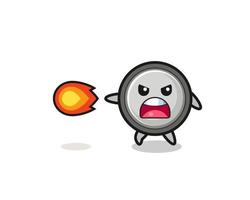 cute button cell mascot is shooting fire power vector