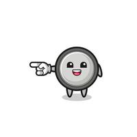 button cell cartoon with pointing left gesture vector