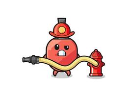 table tennis racket cartoon as firefighter mascot with water hose vector
