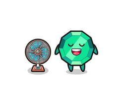 cute emerald gemstone is standing in front of the fan vector