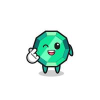 emerald gemstone character doing Korean finger heart vector