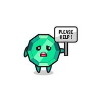 cute emerald gemstone hold the please help banner vector