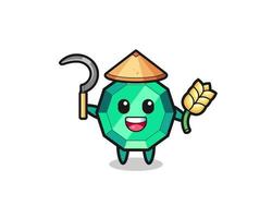 emerald gemstone Asian farmer holding paddy vector