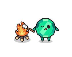 emerald gemstone character is burning marshmallow vector