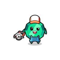 the woodworker emerald gemstone mascot holding a circular saw vector