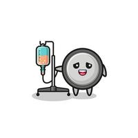 cute button cell character standing with infusion pole vector