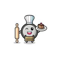 button cell as pastry chef mascot hold rolling pin vector