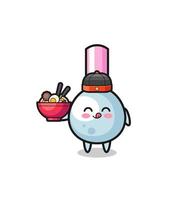 cotton bud as Chinese chef mascot holding a noodle bowl vector