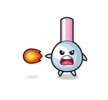 cute cotton bud mascot is shooting fire power vector