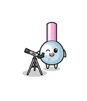 mascota del astrónomo del bastoncillo de algodón con un telescopio moderno vector