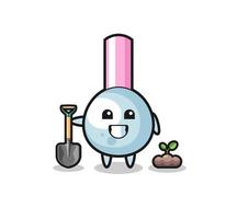 cute cotton bud cartoon is planting a tree seed vector