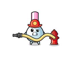 cotton bud cartoon as firefighter mascot with water hose vector