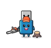 flash drive usb lumberjack character holding a chainsaw vector