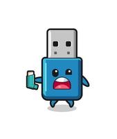 flash drive usb mascot having asthma while holding the inhaler vector