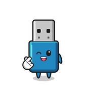 flash drive usb character doing Korean finger heart vector