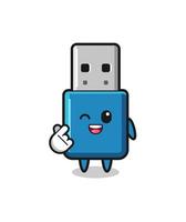 unidad flash usb personaje haciendo corazón dedo coreano vector