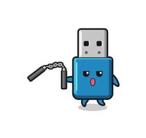 cartoon of flash drive usb using nunchaku vector