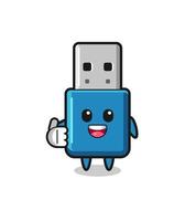 Unidad flash USB mascota haciendo Thumbs up gesto vector