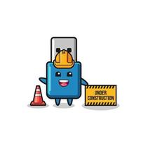 Ilustración de unidad flash USB con banner en construcción vector