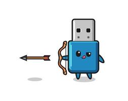 Ilustración del carácter de la unidad flash USB haciendo tiro con arco vector