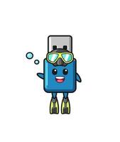 the flash drive usb diver cartoon character vector