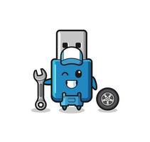 the flash drive usb character as a mechanic mascot vector