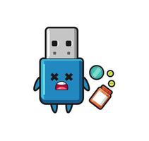 Ilustración del carácter usb de la unidad flash de sobredosis vector