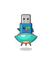 flash drive usb cartoon riding a future spaceship vector