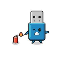 flash drive usb mascot illustration playing firecracker vector