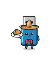 unidad flash usb chef mexicano mascota sosteniendo un taco vector