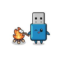 flash drive usb character is burning marshmallow vector