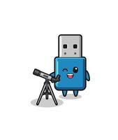 flash drive usb astronomer mascot with a modern telescope vector