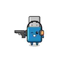 illustration of flash drive usb cartoon doing shooting range vector