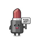 cute lipstick hold the please help banner vector