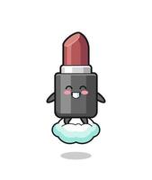 cute lipstick illustration riding a floating cloud vector