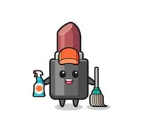 lindo personaje de lápiz labial como mascota de servicios de limpieza vector