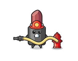 lipstick cartoon as firefighter mascot with water hose vector