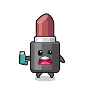 lipstick mascot having asthma while holding the inhaler vector