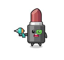 cute lipstick holding a future gun vector